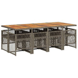 9 Piece Garden Dining Set with Cushions Grey Poly Rattan - 45-Degree Angle