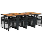 9 Piece Garden Dining Set with Cushions Black Poly Rattan