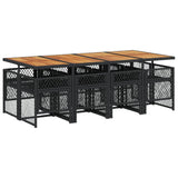 9 Piece Garden Dining Set with Cushions Black Poly Rattan - 45-Degree Angle