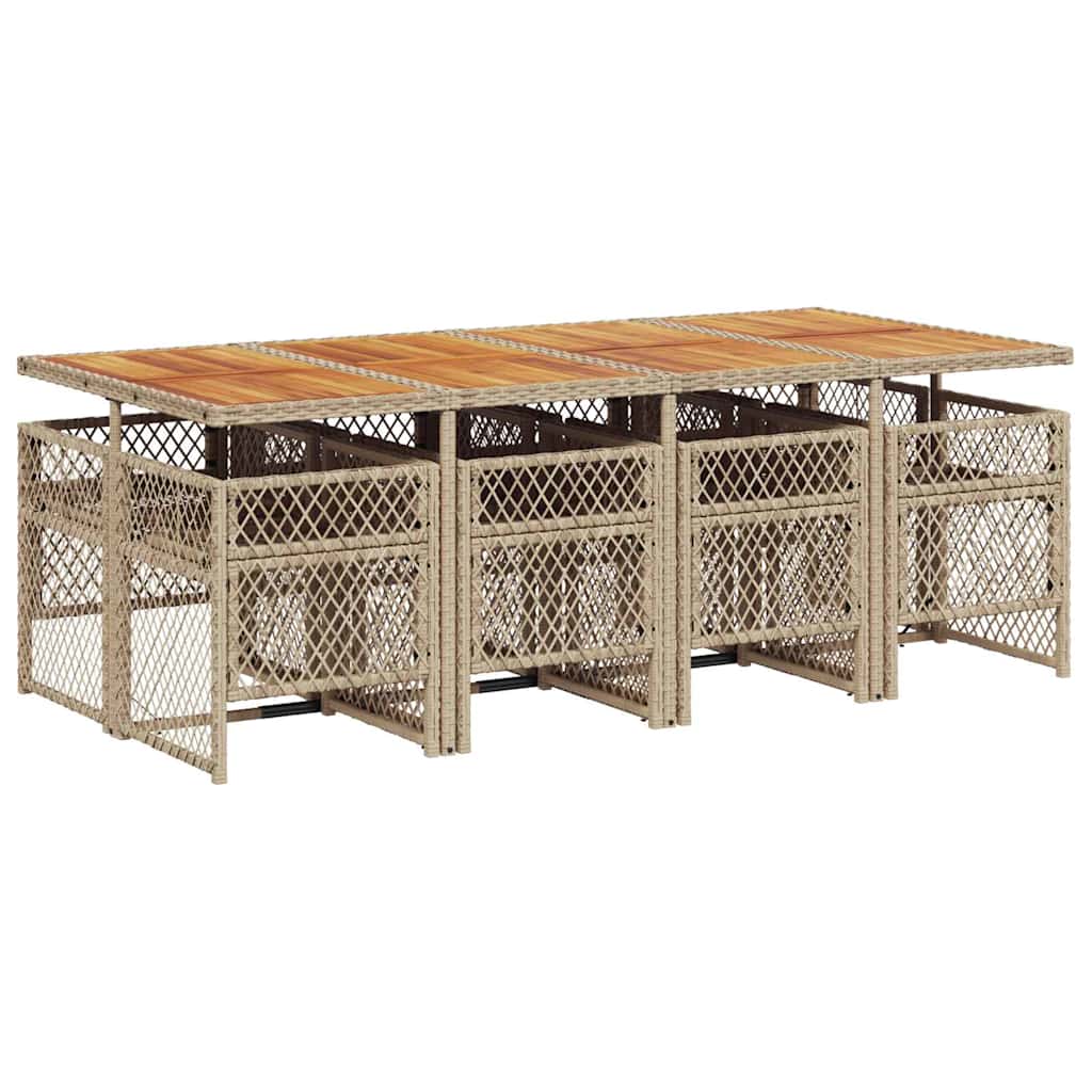 9 Piece Garden Dining Set with Cushions Beige Poly Rattan