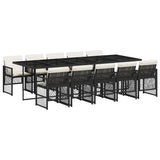 11 Piece Garden Dining Set with Cushions Black Poly Rattan