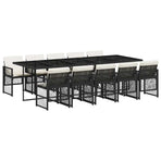 11 Piece Garden Dining Set with Cushions Black Poly Rattan
