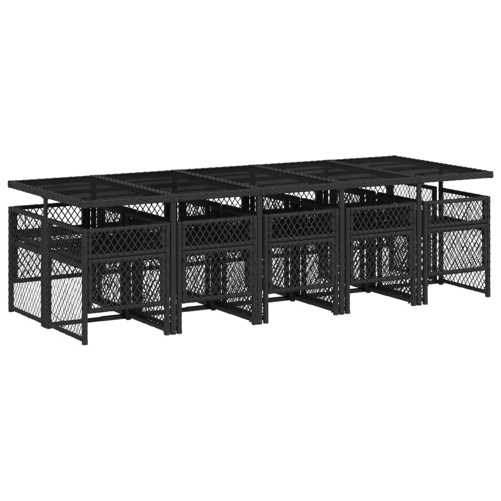 11 Piece Garden Dining Set with Cushions Black Poly Rattan