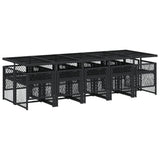 11 Piece Garden Dining Set with Cushions Black Poly Rattan