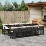 11 Piece Garden Dining Set with Cushions Black Poly Rattan