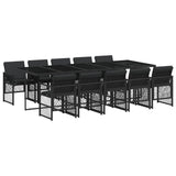 11 Piece Garden Dining Set with Cushions Black Poly Rattan - Front View