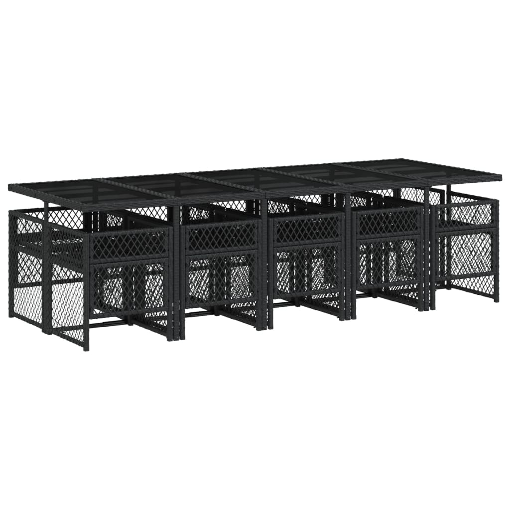 11 Piece Garden Dining Set with Cushions Black Poly Rattan
