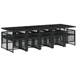 11 Piece Garden Dining Set with Cushions Black Poly Rattan