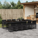 11 Piece Garden Dining Set with Cushions Black Poly Rattan