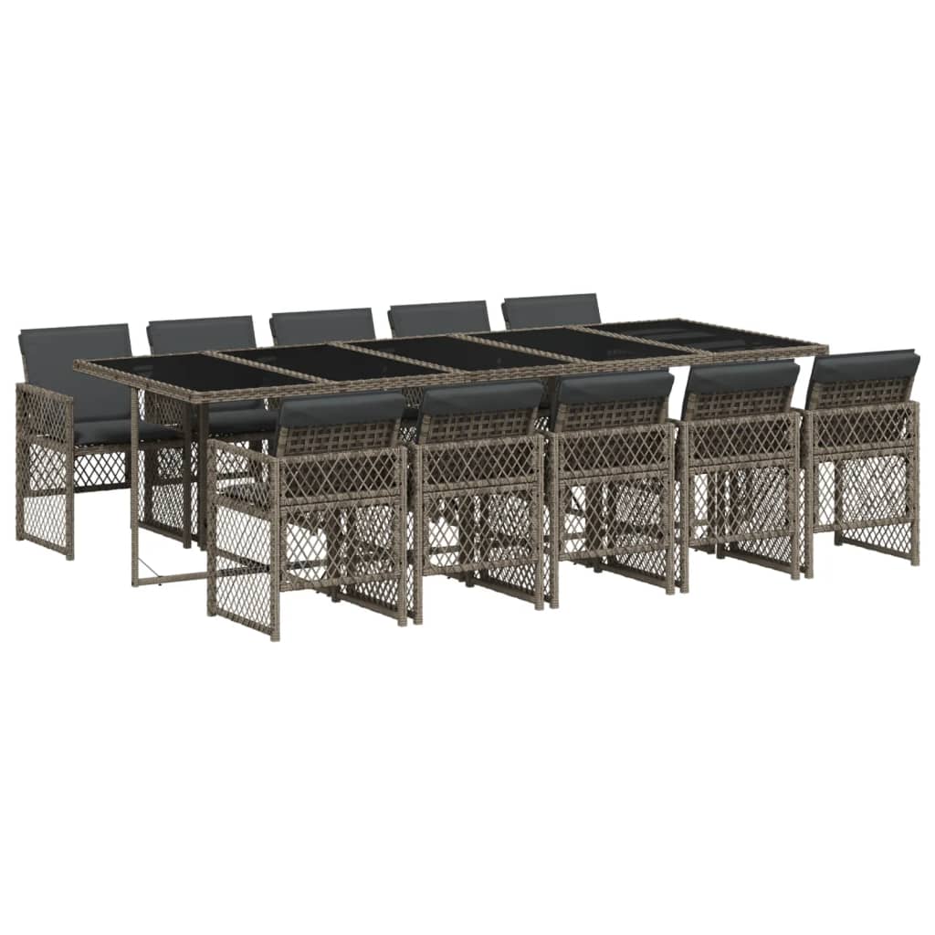 11 Piece Garden Dining Set with Cushions Grey Poly Rattan