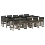 11 Piece Garden Dining Set with Cushions Grey Poly Rattan