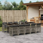 11 Piece Garden Dining Set with Cushions Grey Poly Rattan