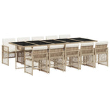 11 Piece Garden Dining Set with Cushions Beige Poly Rattan