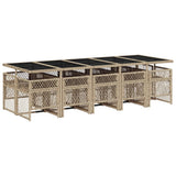 11 Piece Garden Dining Set with Cushions Beige Poly Rattan