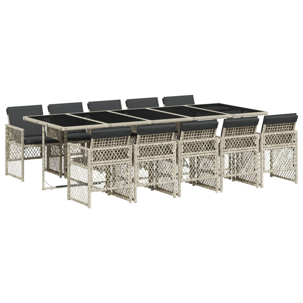 11 Piece Garden Dining Set with Cushions Light Grey Poly Rattan