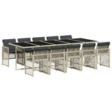 11 Piece Garden Dining Set with Cushions Light Grey Poly Rattan