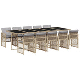 11 Piece Garden Dining Set with Cushions Beige Poly Rattan - Front View