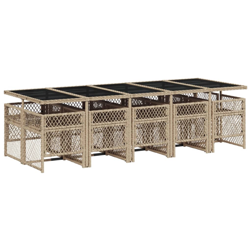 11 Piece Garden Dining Set with Cushions Beige Poly Rattan