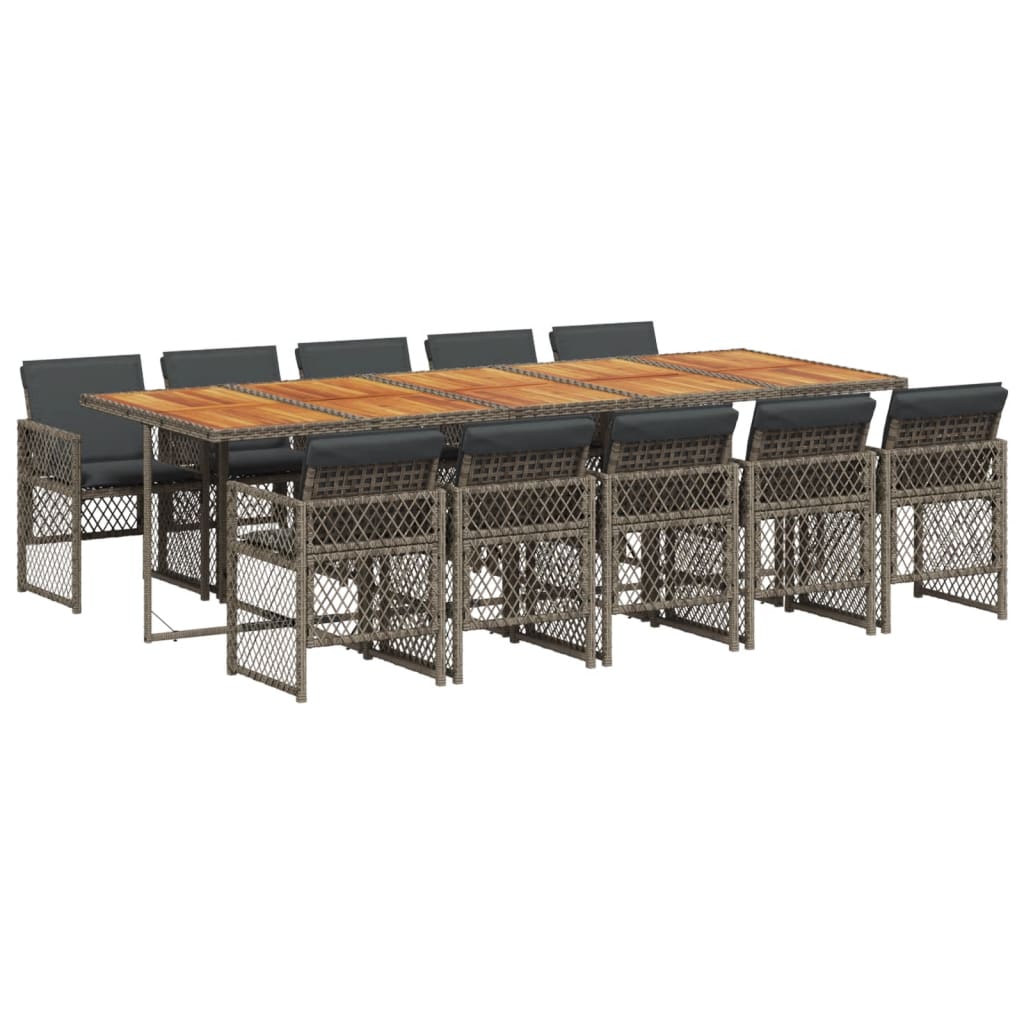 11 Piece Garden Dining Set with Cushions Grey Poly Rattan