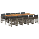 11 Piece Garden Dining Set with Cushions Grey Poly Rattan
