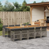 11 Piece Garden Dining Set with Cushions Grey Poly Rattan