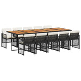 11 Piece Garden Dining Set with Cushions Black Poly Rattan - Front View