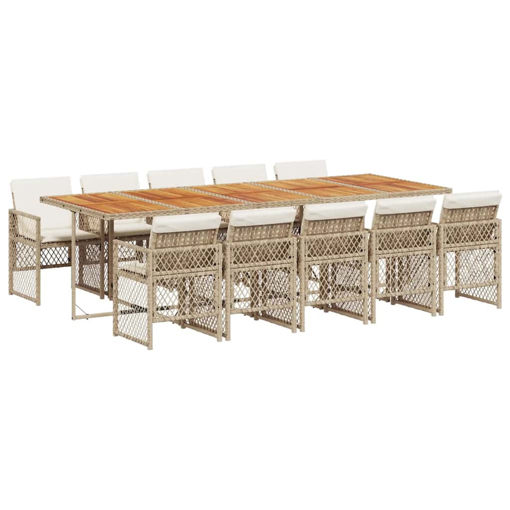 11 Piece Garden Dining Set with Cushions Beige Poly Rattan