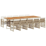 11 Piece Garden Dining Set with Cushions Beige Poly Rattan