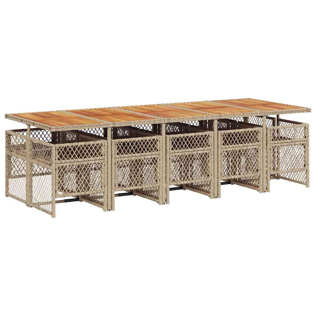 11 Piece Garden Dining Set with Cushions Beige Poly Rattan