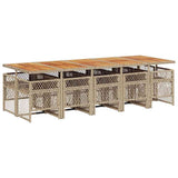 11 Piece Garden Dining Set with Cushions Beige Poly Rattan - 45-Degree Angle
