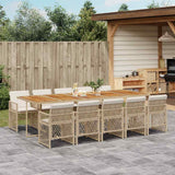 11 Piece Garden Dining Set with Cushions Beige Poly Rattan