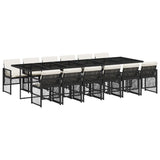 13 Piece Garden Dining Set with Cushions Black Poly Rattan