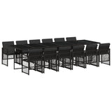 13 Piece Garden Dining Set with Cushions Black Poly Rattan