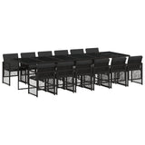 13 Piece Garden Dining Set with Cushions Black Poly Rattan - Front View