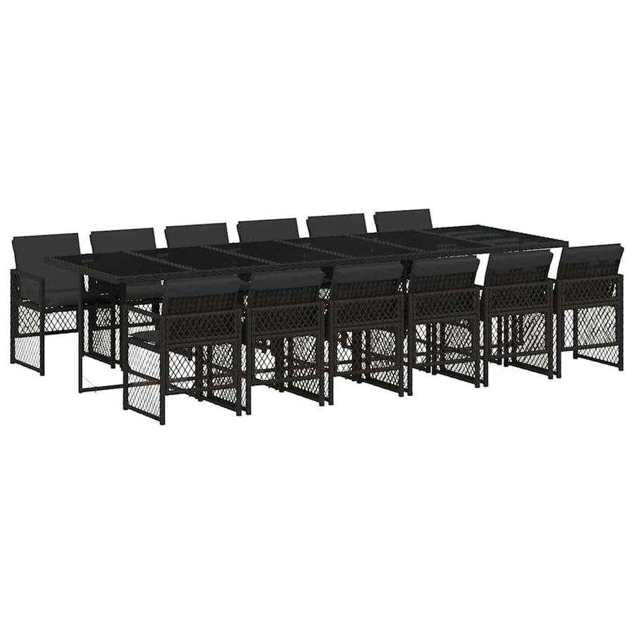 13 Piece Garden Dining Set with Cushions Black Poly Rattan