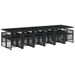 13 Piece Garden Dining Set with Cushions Black Poly Rattan