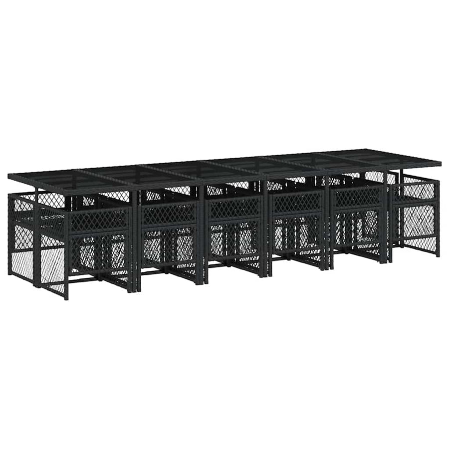 13 Piece Garden Dining Set with Cushions Black Poly Rattan