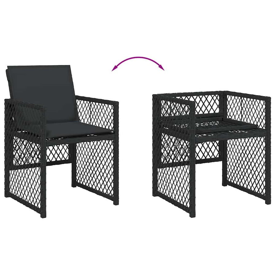 13 Piece Garden Dining Set with Cushions Black Poly Rattan