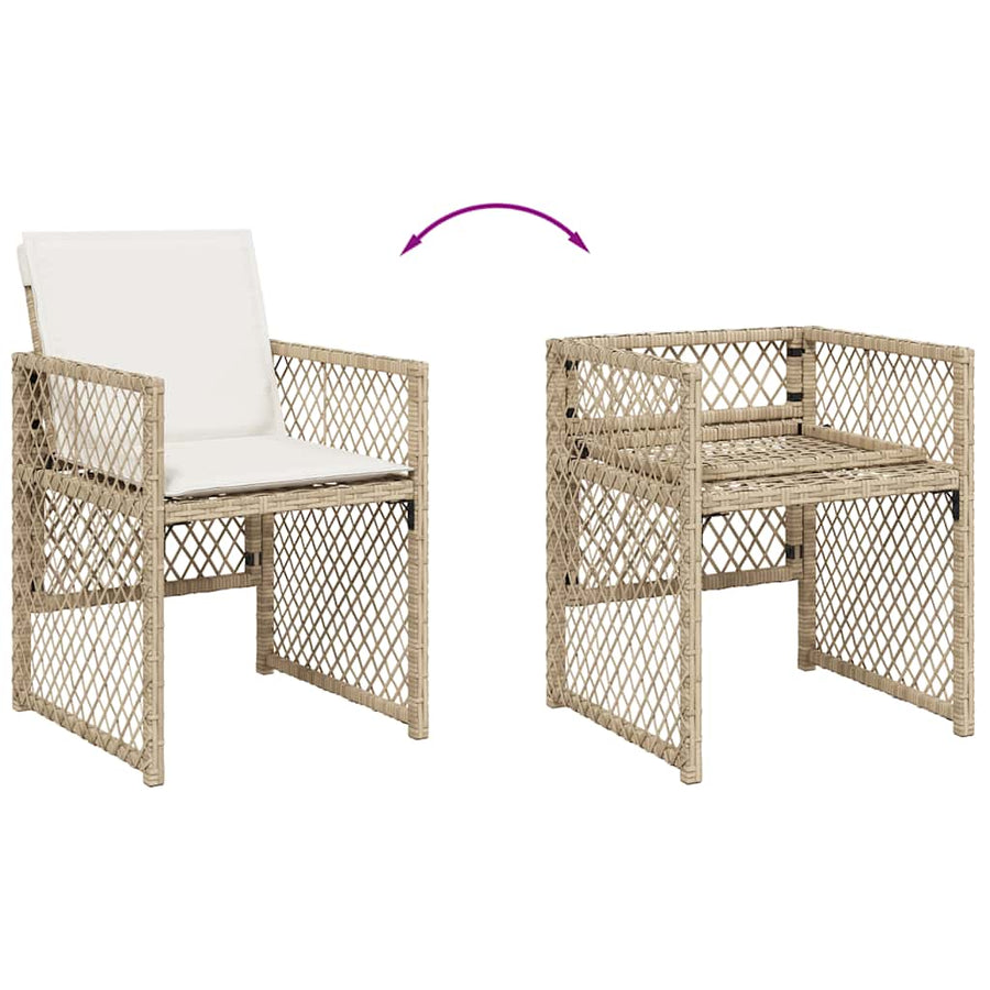 13 Piece Garden Dining Set with Cushions Beige Poly Rattan