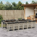 13 Piece Garden Dining Set with Cushions Light Grey Poly Rattan