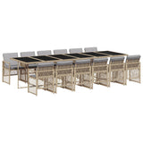 13 Piece Garden Dining Set with Cushions Beige Poly Rattan