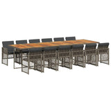 13 Piece Garden Dining Set with Cushions Grey Poly Rattan