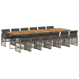 13 Piece Garden Dining Set with Cushions Grey Poly Rattan - Front View