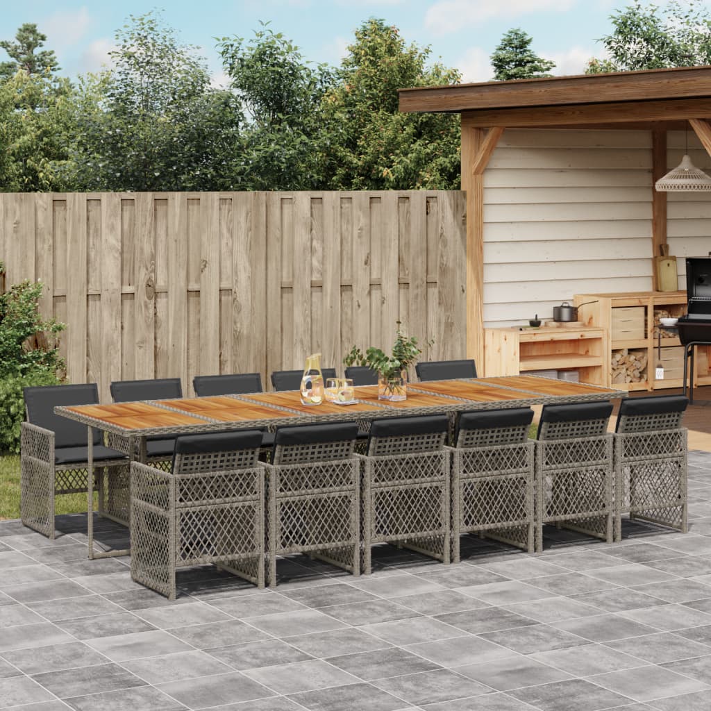 13 Piece Garden Dining Set with Cushions Grey Poly Rattan