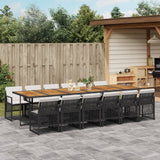 13 Piece Garden Dining Set with Cushions Black Poly Rattan