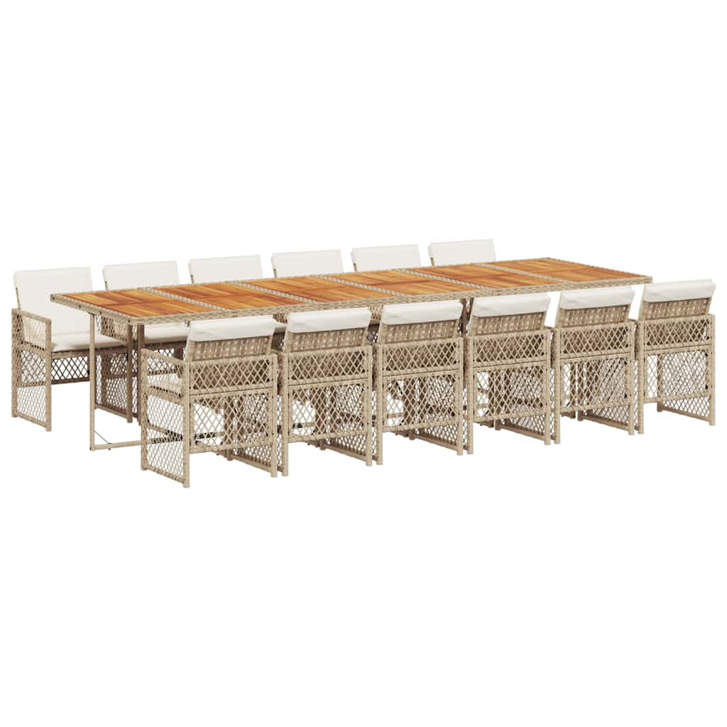 13 Piece Garden Dining Set with Cushions Beige Poly Rattan