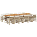 13 Piece Garden Dining Set with Cushions Beige Poly Rattan