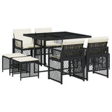 9 Piece Garden Dining Set with Cushions Black Poly Rattan