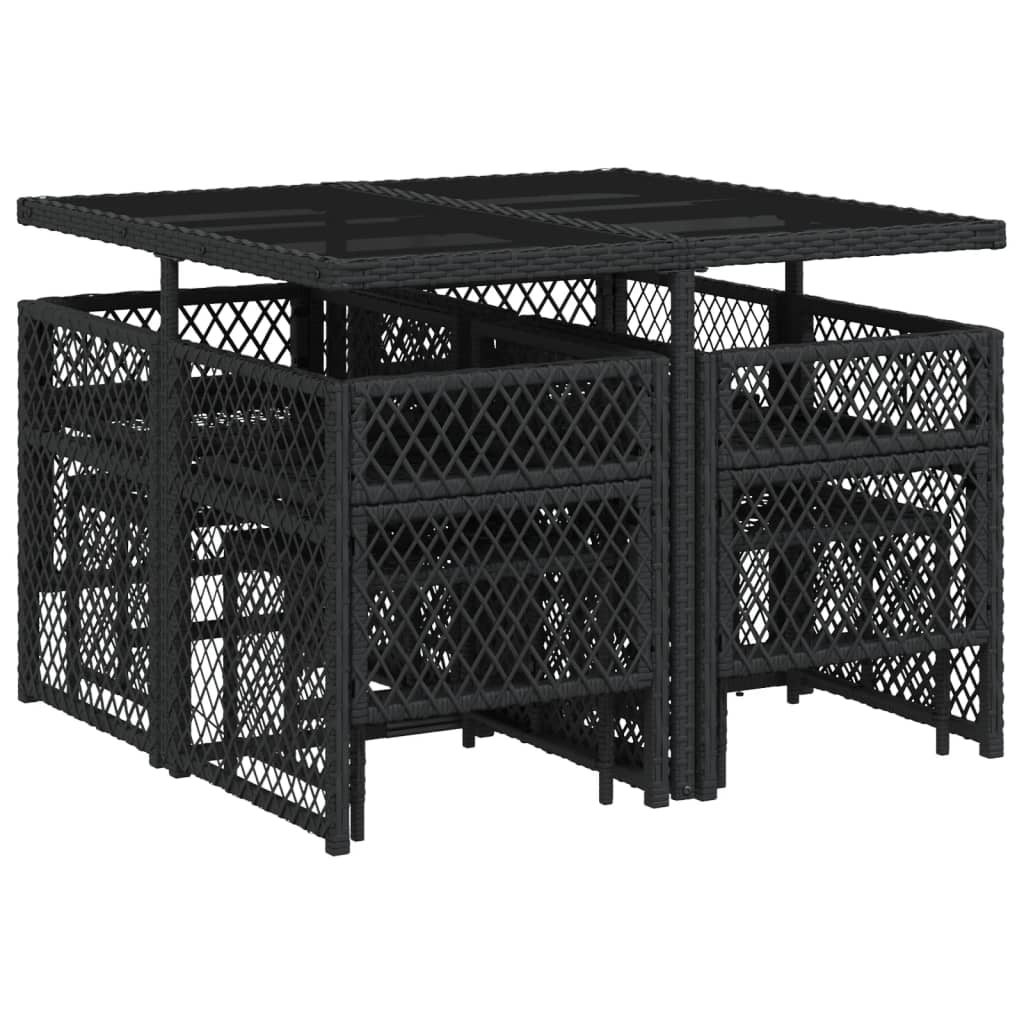 9 Piece Garden Dining Set with Cushions Black Poly Rattan