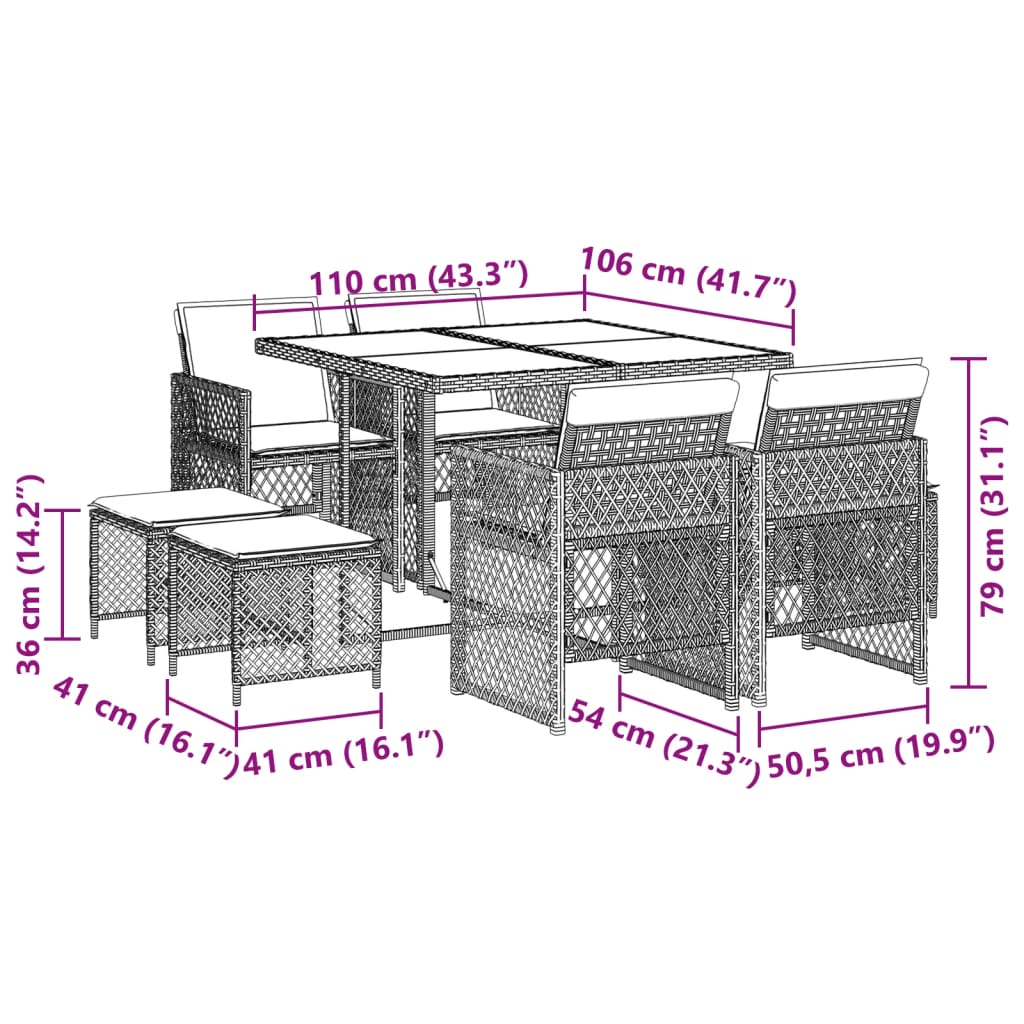 9 Piece Garden Dining Set with Cushions Black Poly Rattan